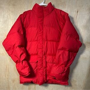 Vintage Camp 7 Goose Down Puffer Jacket Mens MEDIUM Red Nylon Snap Front 90s 80s